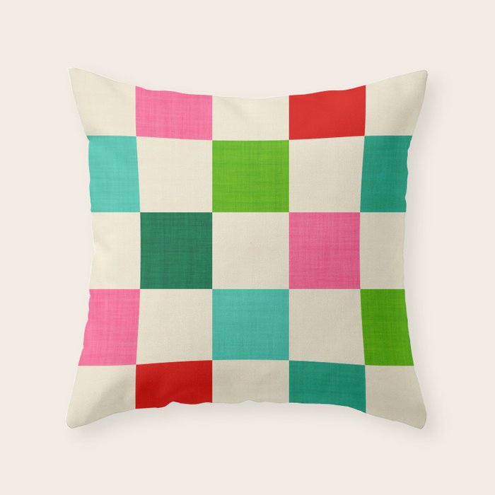 Retro Holiday chequered board pattern - candy Throw Pillow Gallery Image 1