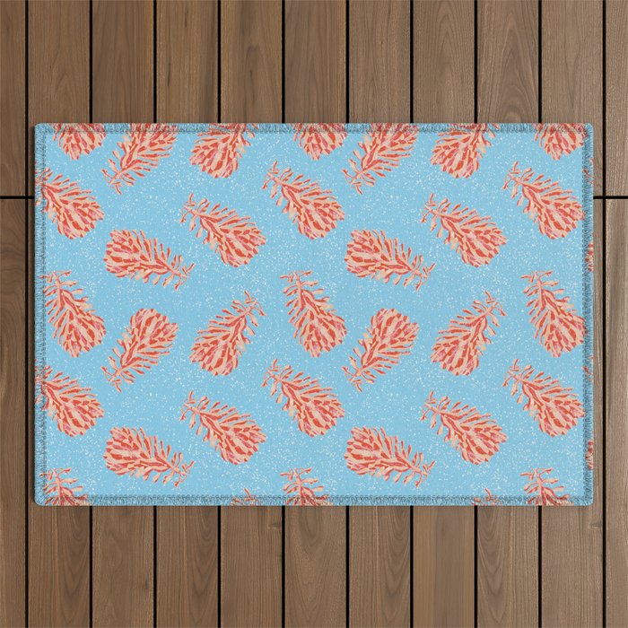Dancing Pinecones in Light Blue & Red Outdoor Rug Gallery Image 1