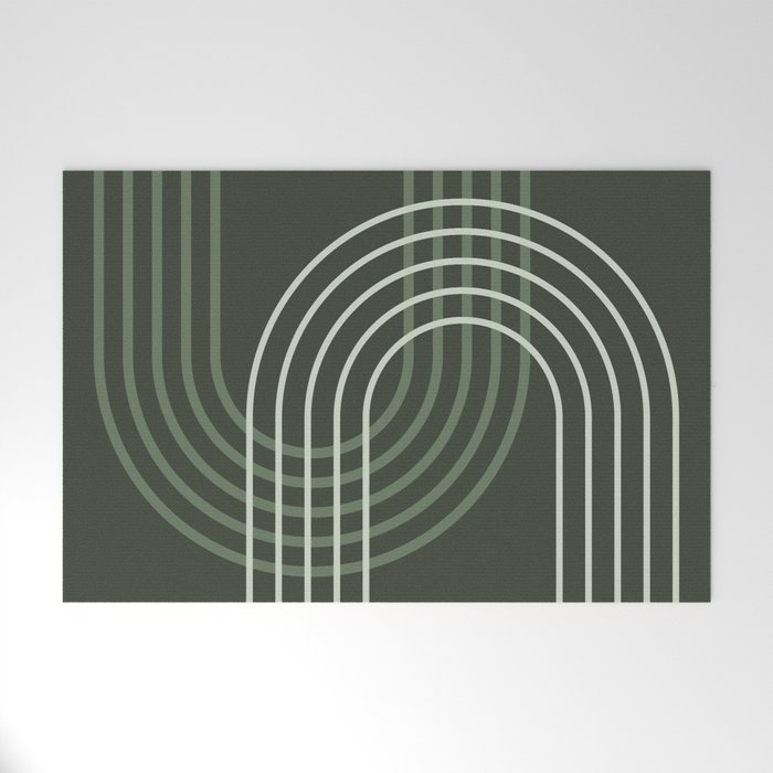 Geometric Lines Rainbow Abstract 5 in Forest Sage Green Welcome Mat Gallery Image 1