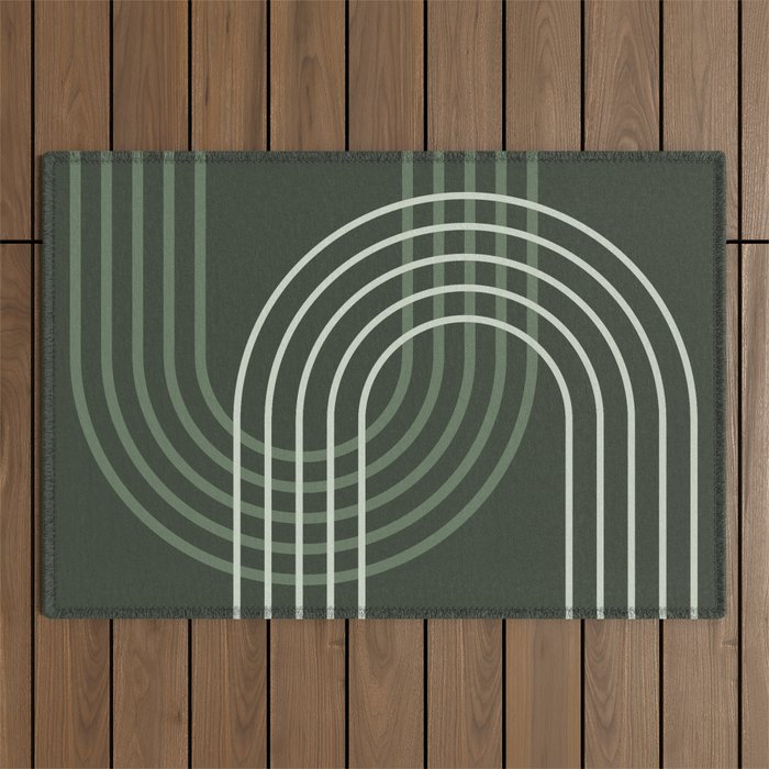 Geometric Lines Rainbow Abstract 5 in Forest Sage Green Outdoor Rug Gallery Image 1