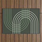 Geometric Lines Rainbow Abstract 5 in Forest Sage Green Outdoor Rug Gallery Image 1