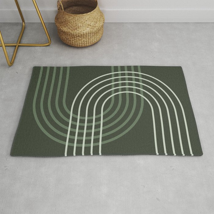 Geometric Lines Rainbow Abstract 5 in Forest Sage Green Rug Gallery Image 1