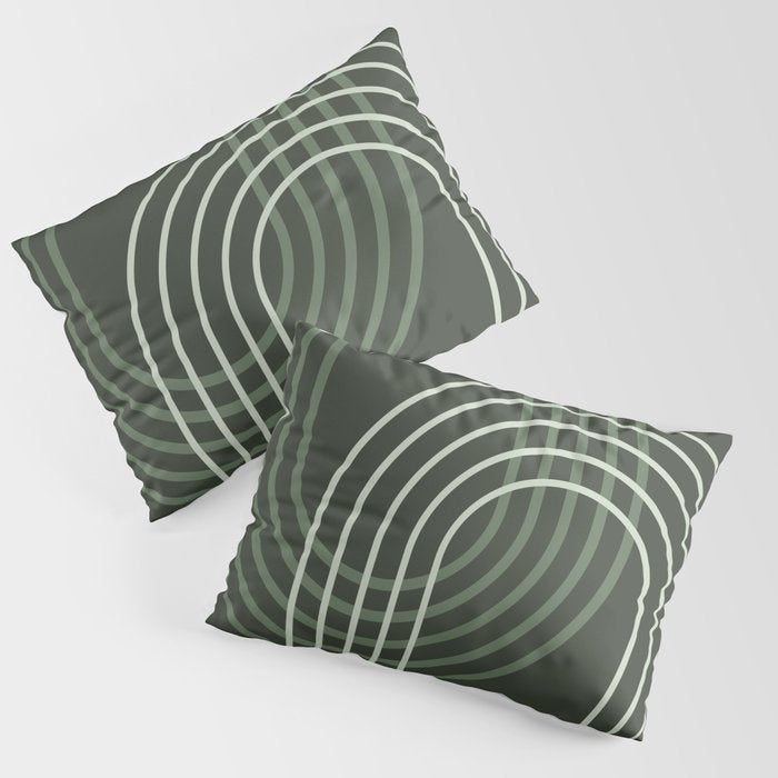 Geometric Lines Rainbow Abstract 5 in Forest Sage Green Pillow Sham Gallery Image 3