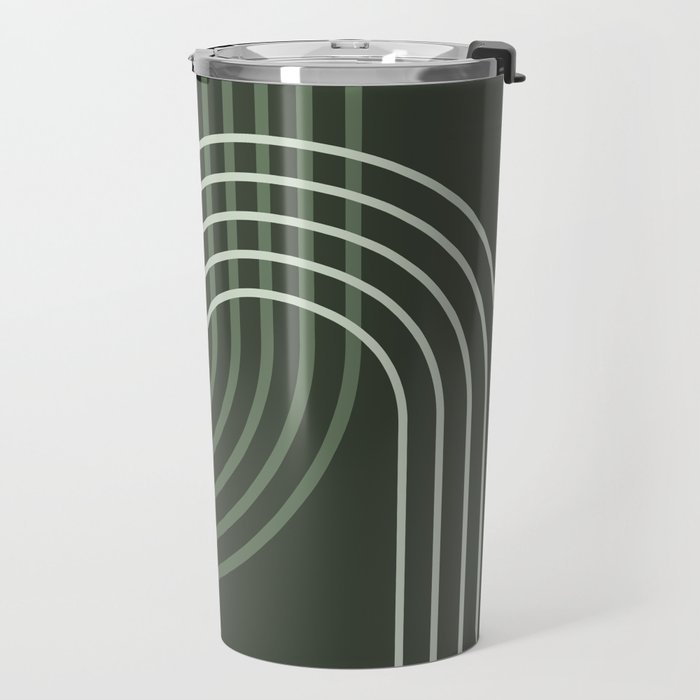 Geometric Lines Rainbow Abstract 5 in Forest Sage Green Travel Mug Gallery Image 2