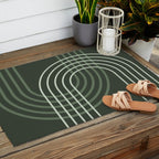 Geometric Lines Rainbow Abstract 5 in Forest Sage Green Outdoor Rug Gallery Image 2