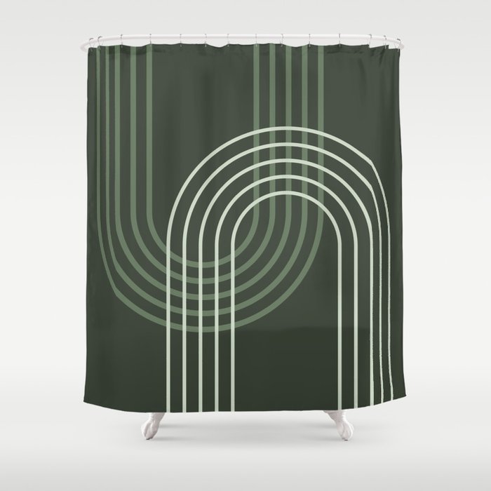 Geometric Lines Rainbow Abstract 5 in Forest Sage Green Shower Curtain Gallery Image 1
