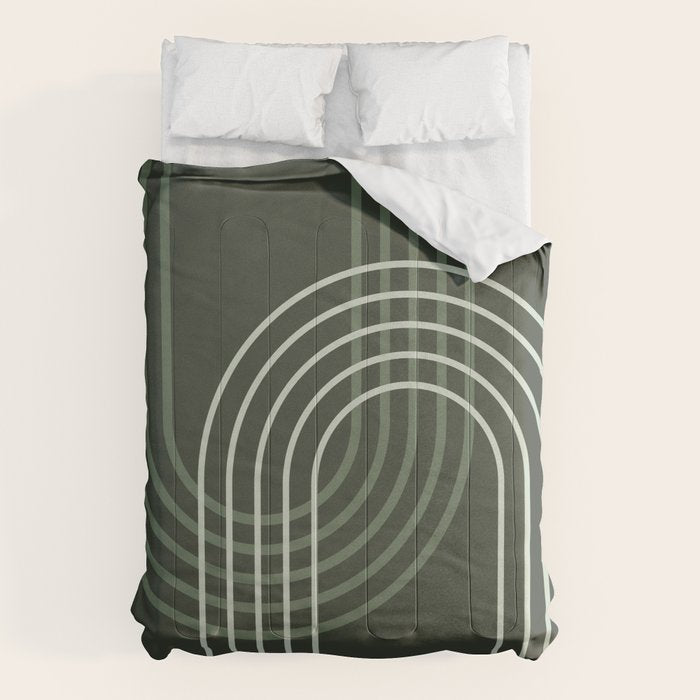 Geometric Lines Rainbow Abstract 5 in Forest Sage Green Comforter Gallery Image 6