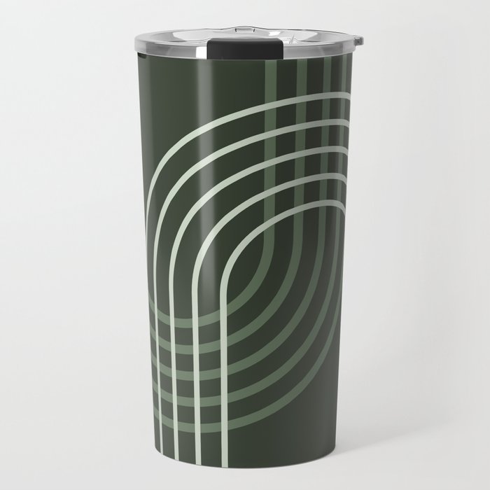 Geometric Lines Rainbow Abstract 5 in Forest Sage Green Travel Mug Gallery Image 1