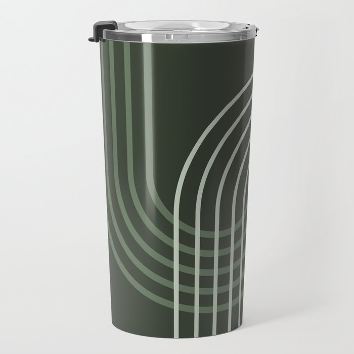Geometric Lines Rainbow Abstract 5 in Forest Sage Green Travel Mug Gallery Image 3