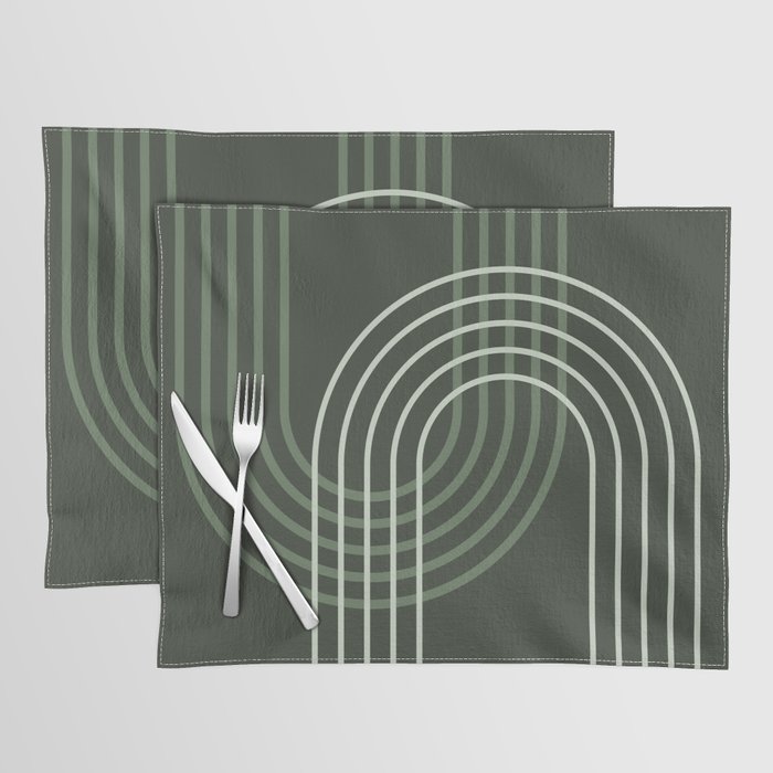 Geometric Lines Rainbow Abstract 5 in Forest Sage Green Placemat Gallery Image 1