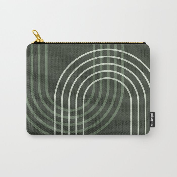 Geometric Lines Rainbow Abstract 5 in Forest Sage Green Carry All Pouch Gallery Image 1