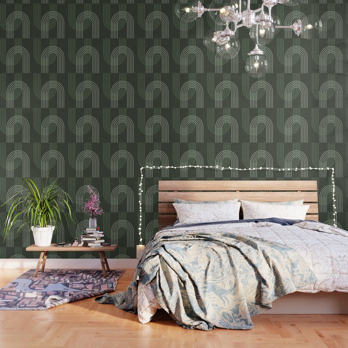 Geometric Lines Rainbow Abstract 5 in Forest Sage Green Wallpaper Gallery Image 3