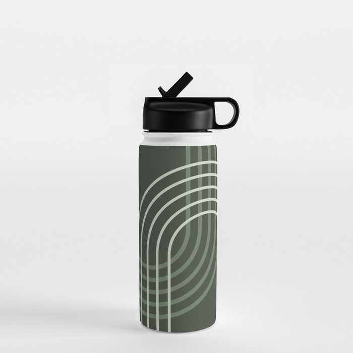 Geometric Lines Rainbow Abstract 5 in Forest Sage Green Water Bottle Gallery Image 1