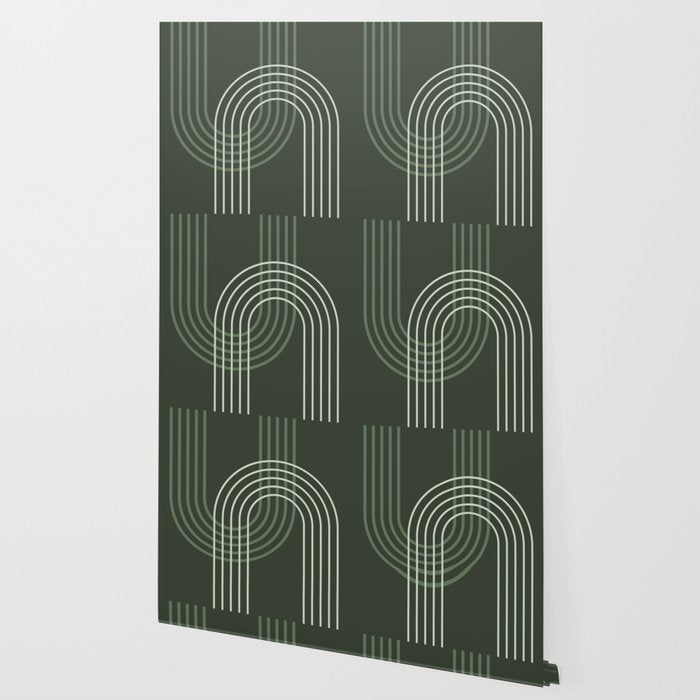 Geometric Lines Rainbow Abstract 5 in Forest Sage Green Wallpaper Gallery Image 2