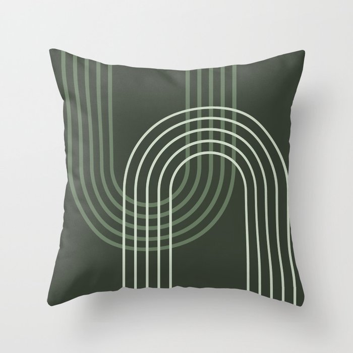 Geometric Lines Rainbow Abstract 5 in Forest Sage Green Throw Pillow Gallery Image 1