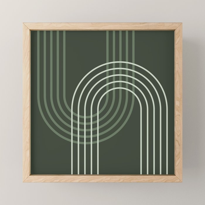 Geometric Lines Rainbow Abstract 5 in Forest Sage Green Mini Art Print Gallery Image 1