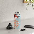 Summer Abstract, Floral Prints, Orange, Teal, Blue, Colourful Prints. Water Bottle Gallery Image 4