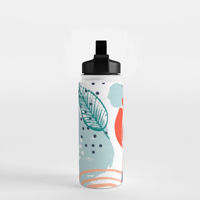 Summer Abstract, Floral Prints, Orange, Teal, Blue, Colourful Prints. Water Bottle Gallery Image 2
