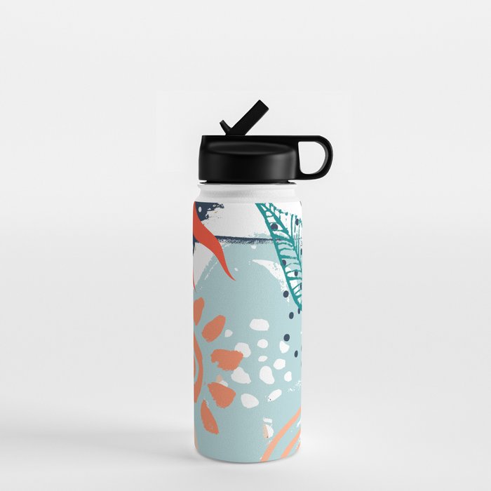 Summer Abstract, Floral Prints, Orange, Teal, Blue, Colourful Prints. Water Bottle Gallery Image 1