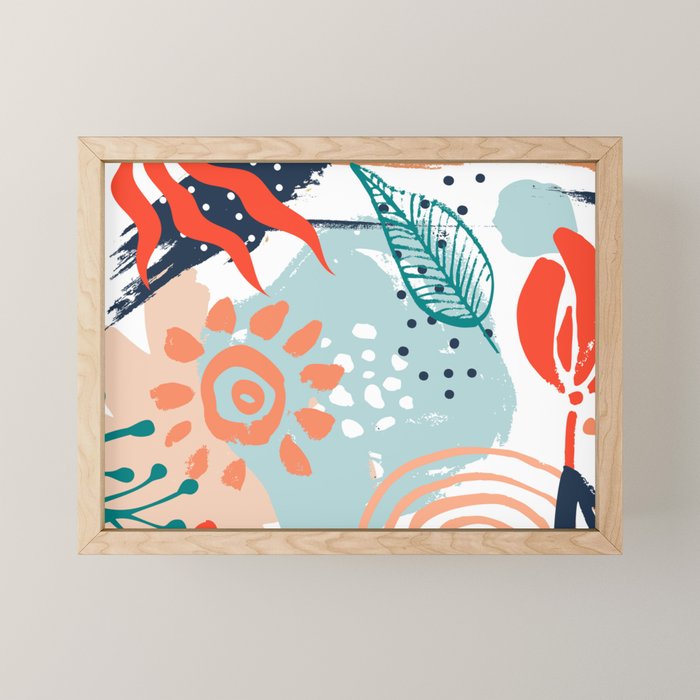 Summer Abstract, Floral Prints, Orange, Teal, Blue, Colourful Prints. Mini Art Print Gallery Image 1