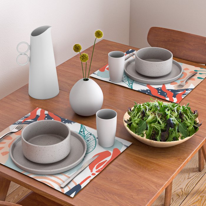 Summer Abstract, Floral Prints, Orange, Teal, Blue, Colourful Prints. Placemat Gallery Image 2