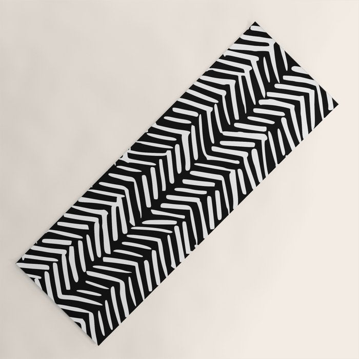 Boho, Herringbone, Geometric Art, Black and White Yoga Mat Gallery Image 1