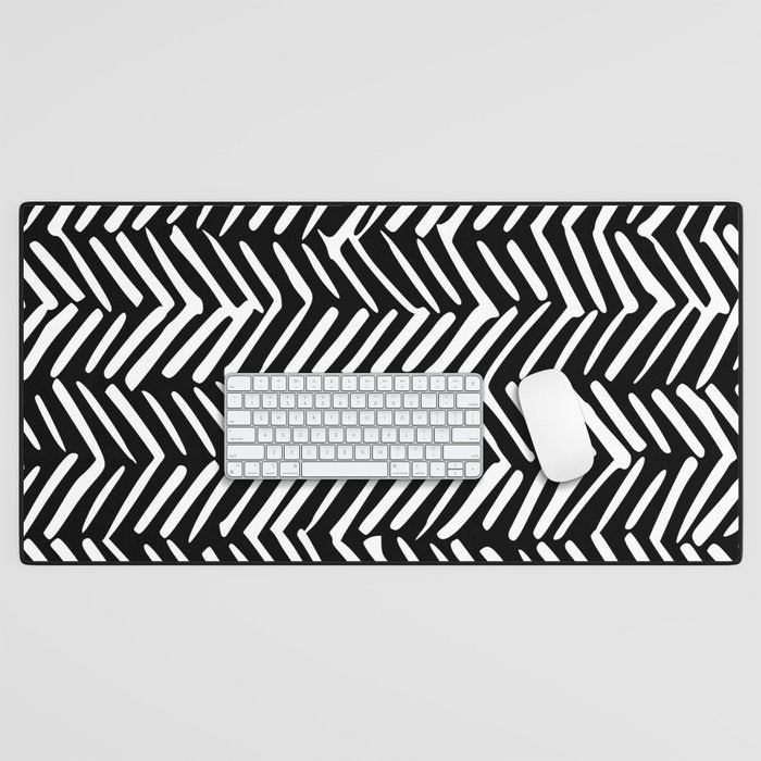 Boho, Herringbone, Geometric Art, Black and White Desk Mat Gallery Image 1