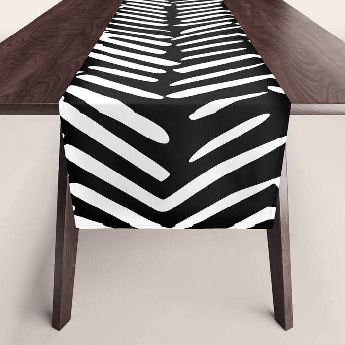 Boho, Herringbone, Geometric Art, Black and White Table Runner Gallery Image 1