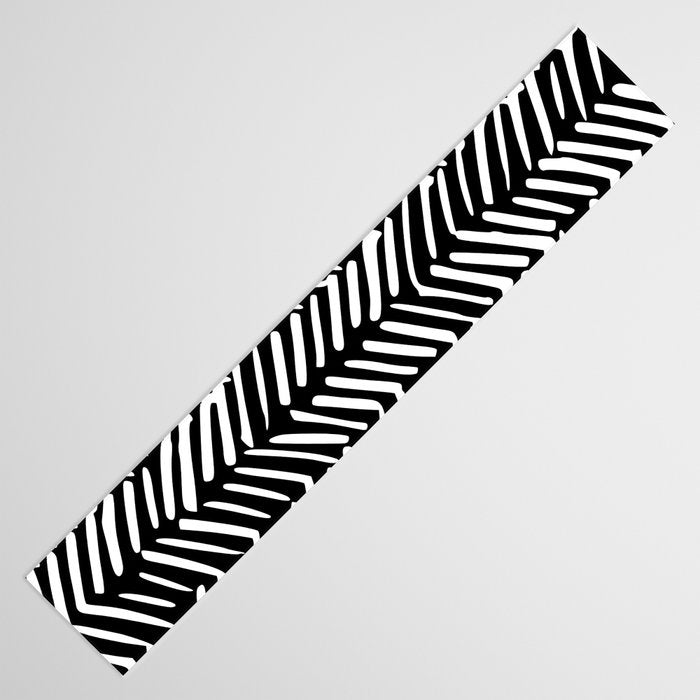 Boho, Herringbone, Geometric Art, Black and White Table Runner Gallery Image 3