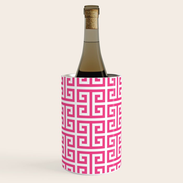 Large Pink and White Greek Key Pattern Wine Chiller Gallery Image 1
