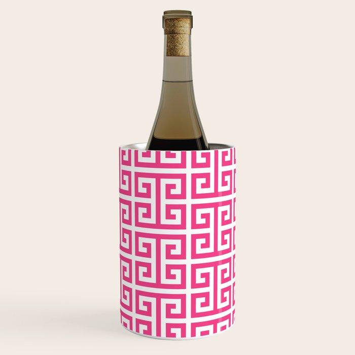 Large Pink and White Greek Key Pattern Wine Chiller Gallery Image 2