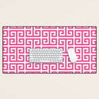 Large Pink and White Greek Key Pattern Desk Mat Gallery Image 1