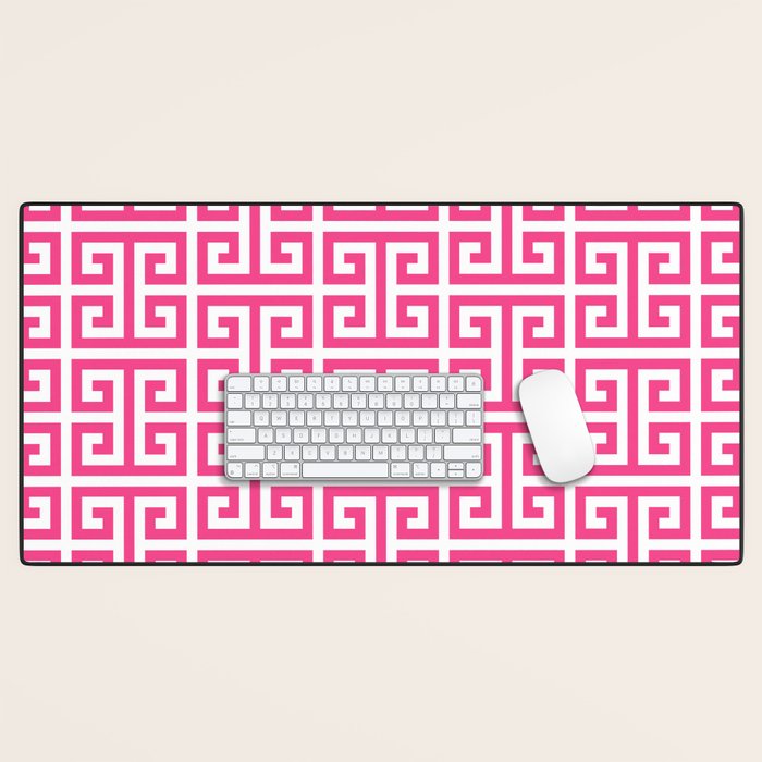 Large Pink and White Greek Key Pattern Desk Mat Gallery Image 1
