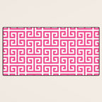 Large Pink and White Greek Key Pattern Desk Mat Gallery Image 3
