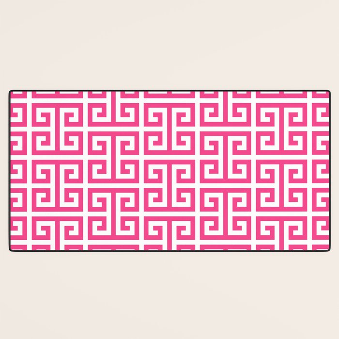 Large Pink and White Greek Key Pattern Desk Mat Gallery Image 3