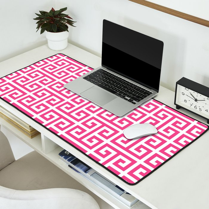Large Pink and White Greek Key Pattern Desk Mat Gallery Image 2