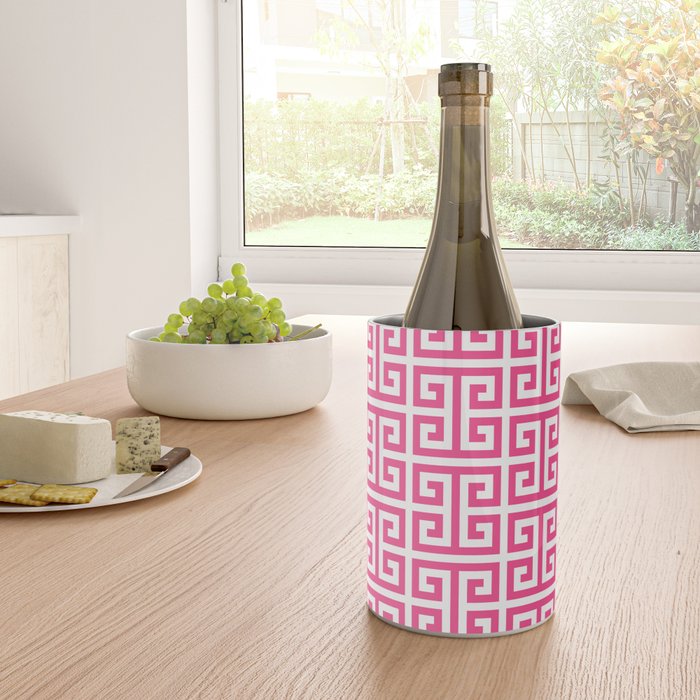 Large Pink and White Greek Key Pattern Wine Chiller Gallery Image 4