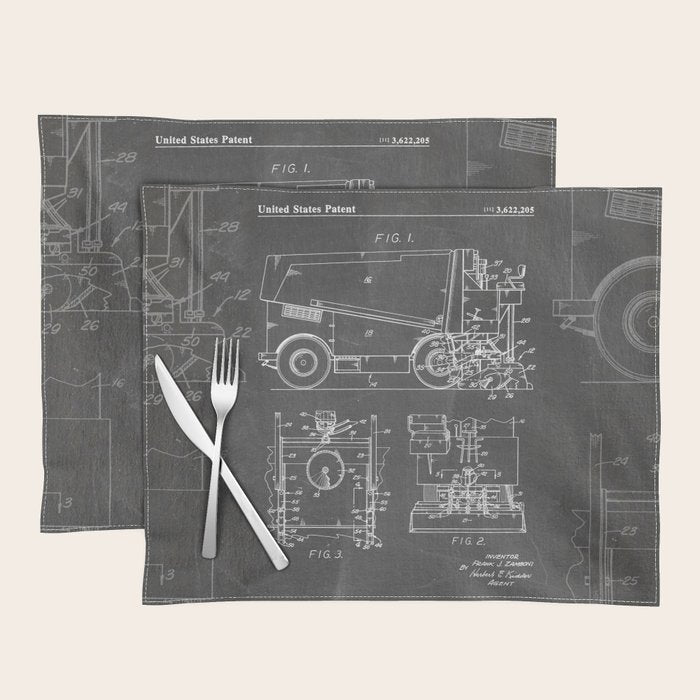 Ice Hockey Patent - Hockey Player Coach Team Art - Black Chalkboard Placemat Gallery Image 1