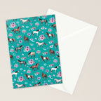 Horse Pattern, Floral Print, Turquoise, Little Girls Room, Horses Stationery Card Gallery Image 2