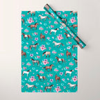 Horse Pattern, Floral Print, Turquoise, Little Girls Room, Horses Wrapping Paper Gallery Image 1