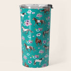 Horse Pattern, Floral Print, Turquoise, Little Girls Room, Horses Travel Mug Gallery Image 2