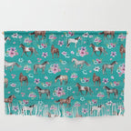 Horse Pattern, Floral Print, Turquoise, Little Girls Room, Horses Wall Hanging Gallery Image 1