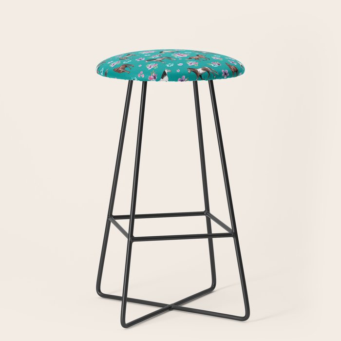 Horse Pattern, Floral Print, Turquoise, Little Girls Room, Horses Stool Gallery Image 1