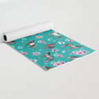 Horse Pattern, Floral Print, Turquoise, Little Girls Room, Horses Yoga Mat Gallery Image 2