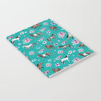 Horse Pattern, Floral Print, Turquoise, Little Girls Room, Horses Notebook Gallery Image 2