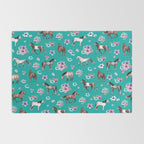 Horse Pattern, Floral Print, Turquoise, Little Girls Room, Horses Rug Gallery Image 2