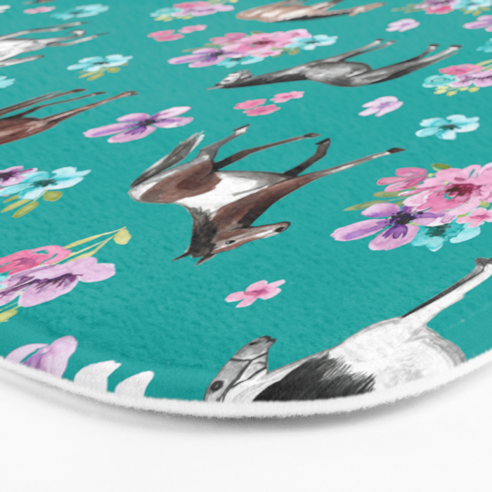 Horse Pattern, Floral Print, Turquoise, Little Girls Room, Horses Bath Mat Gallery Image 3