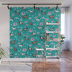 Horse Pattern, Floral Print, Turquoise, Little Girls Room, Horses Wall Mural Gallery Image 1
