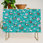 Horse Pattern, Floral Print, Turquoise, Little Girls Room, Horses Credenza Gallery Image 1