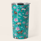 Horse Pattern, Floral Print, Turquoise, Little Girls Room, Horses Travel Mug Gallery Image 1